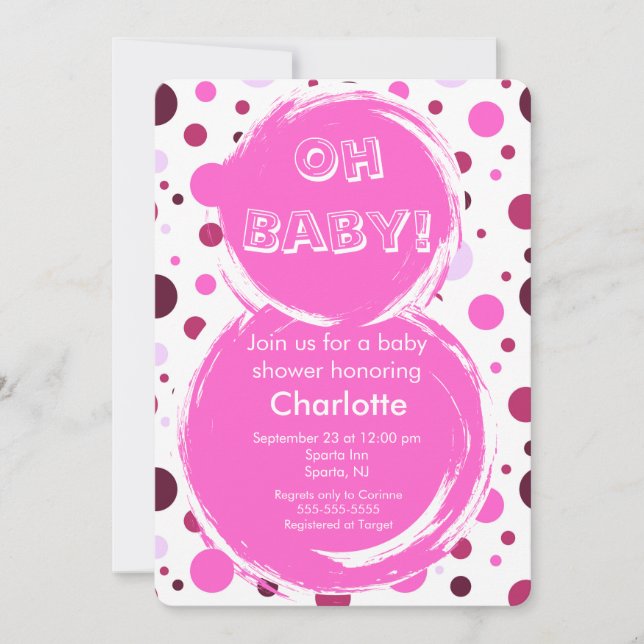 Pink polka dot Baby Shower Invitation (Front)