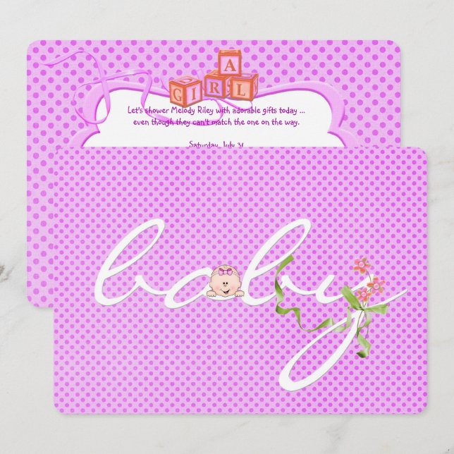 Pink Polka Dot Baby Shower Invitation (Front/Back)