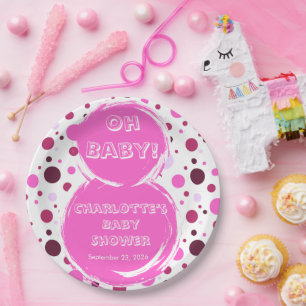 Pink polka dot baby shower Paper plates