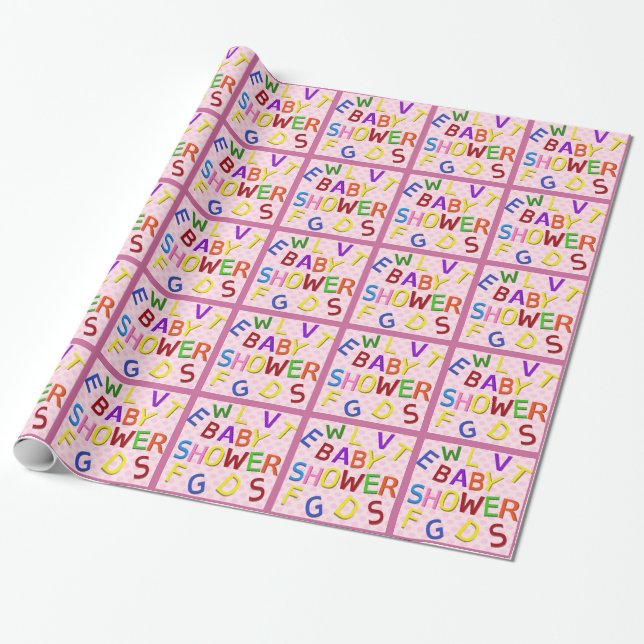 Pink Polka Dot Baby Shower Wrapping Paper (Unrolled)