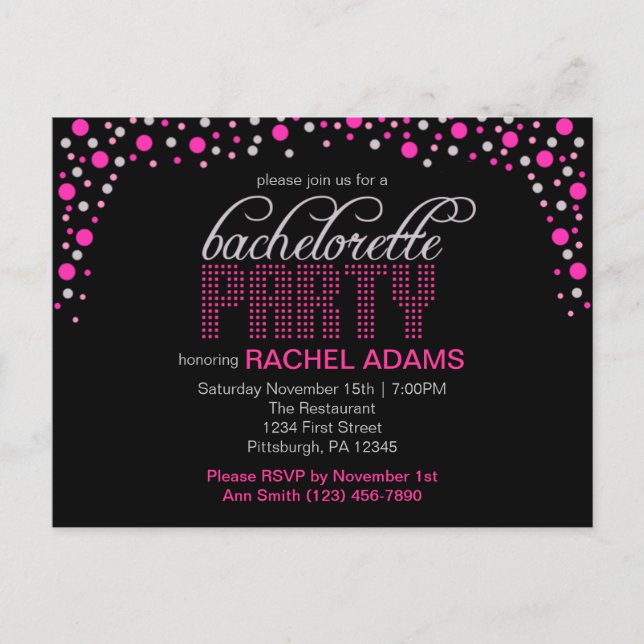 Pink Polka Dot Bachelorette Party Postcard Invite (Front)