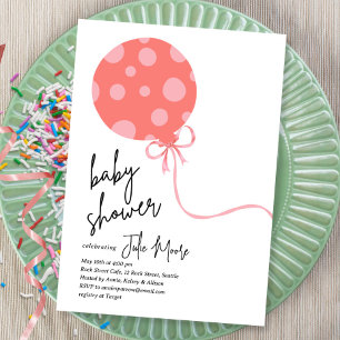 Pink Polka Dot Balloon Baby Shower Invitation