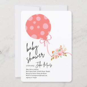 Pink Polka Dot Balloon Flowers Baby Shower Invitation