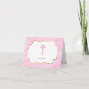 Pink Polka Dot Baptism Thank You Gold and Cross