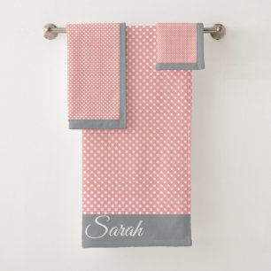 Pink Polka Dot Bath Towel Set