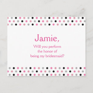 Pink polka dot be my bridesmaid invitation