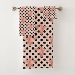 Pink Polka Dot Bee Bath Towel Cute Elegant Design