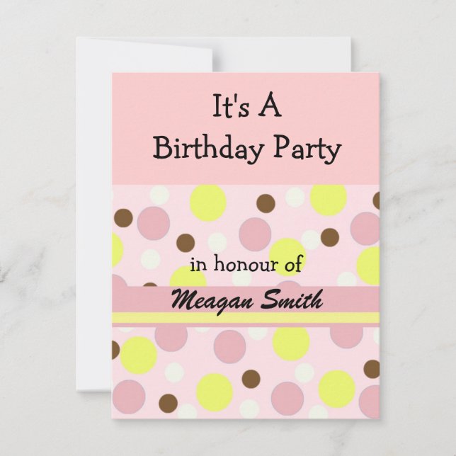 Pink Polka Dot Birthday Invitation (Front)