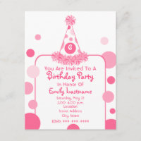 Pink Polka Dot Birthday Party Hat Invite