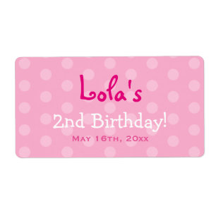 Pink Polka Dot Birthday Water Bottle Labels