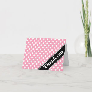 Pink Polka Dot Black Stripe Thank You Cards