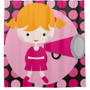 Pink Polka Dot Blonde Hair Cheerleader Shower Curtain