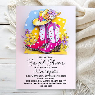 Pink Polka Dot Boots and Cowboy Hat Bridal Shower Invitation