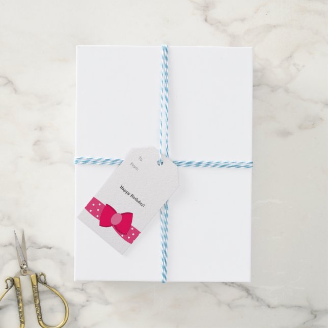 Pink Polka Dot Bow Gift Tags (With Twine)