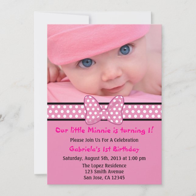 Pink Polka Dot Bow Invitation (Front)