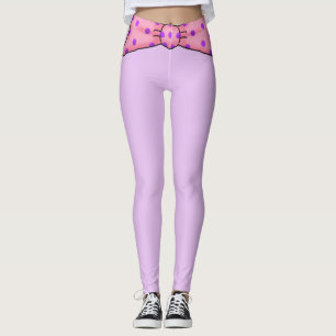 Pink Polka Dot Bow Waistband Leggings