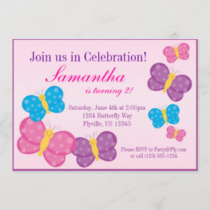 Pink Polka Dot Butterfly Birthday Party Invite