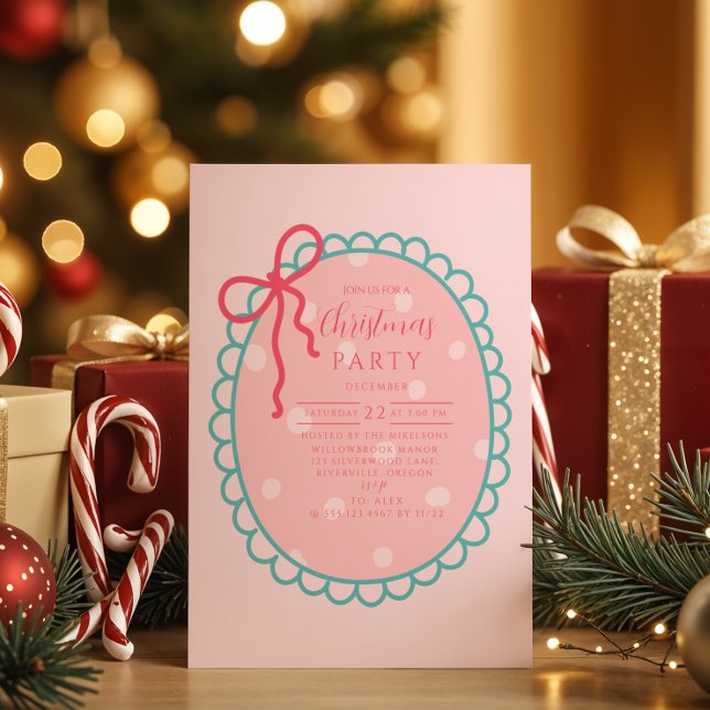 Pink Polka Dot Christmas Invitation (Creator Uploaded)