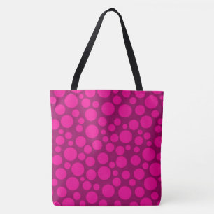 Pink polka dot circles print tote bag