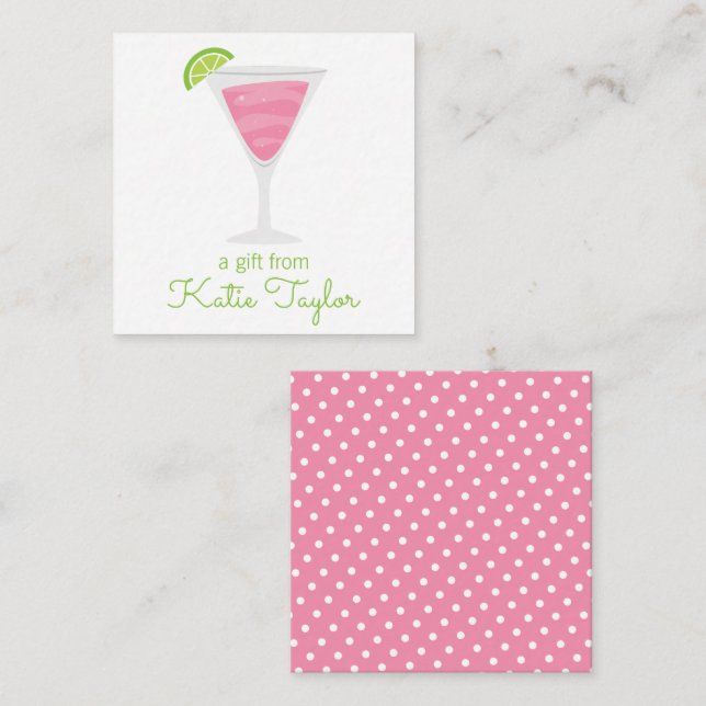 Pink Polka Dot Cocktail Gift Enclosure Cards (Front/Back)