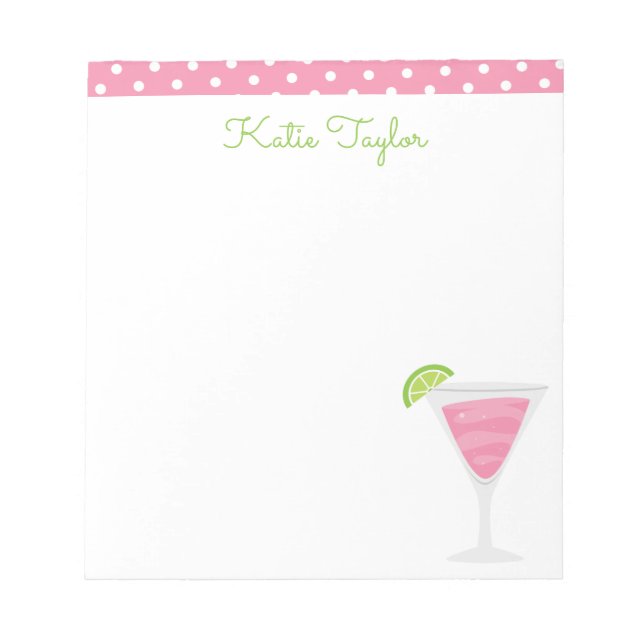 Pink Polka Dot Cocktail Personalised Notepad (Front)