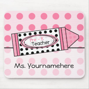 Pink Polka Dot Crayon Pre-K Teacher Mousepad
