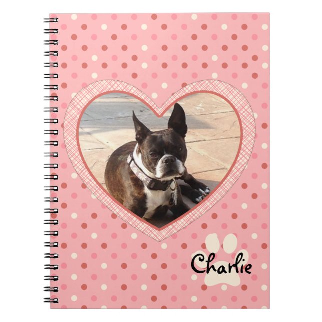 Pink Polka Dot Crosshatch Heart Photo Frame Notebook (Front)