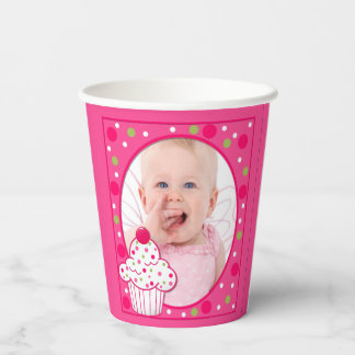 Pink Polka Dot Cupcake Framed Photo Birthday Paper Cups
