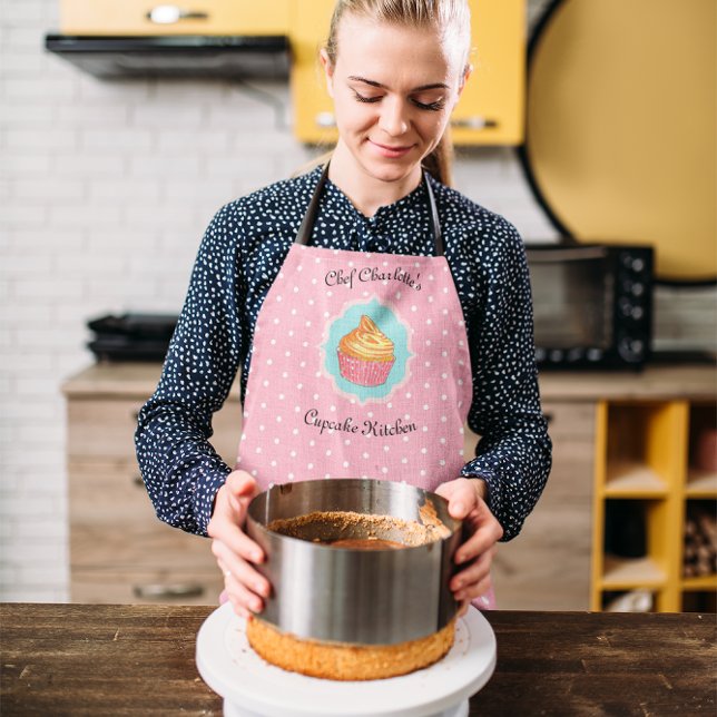 Pink Polka Dot Cupcake Kitchen Personalised Apron (Creator Uploaded)