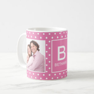 Pink Polka Dot Custom Photo Monogram Coffee Mug