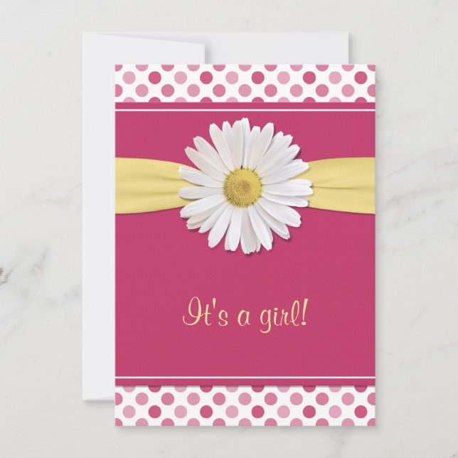 Pink Polka Dot Daisy Baby Shower Invitation (Front)