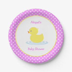 Pink Polka Dot Duck Baby Shower Paper Plate