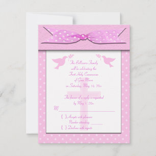 Pink Polka Dot First Holy Communion RSVP Card