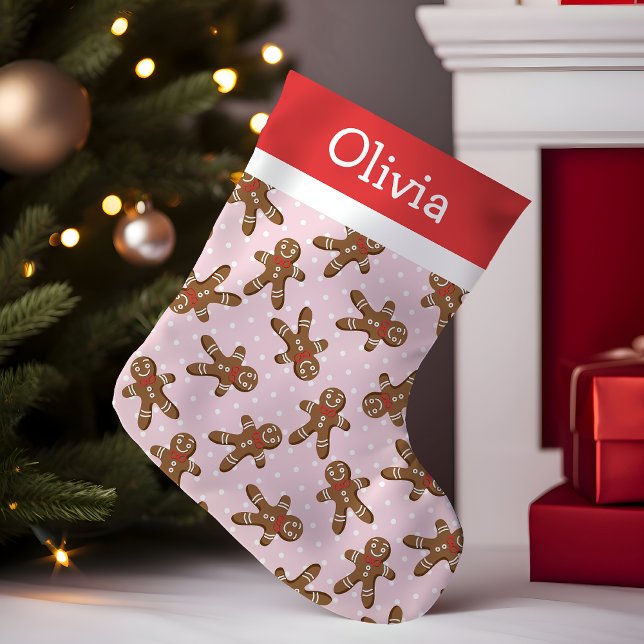 Pink Polka Dot Gingerbread Man Small Christmas Stocking (Creator Uploaded)