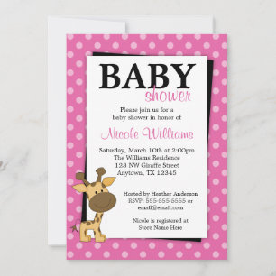 Pink Polka Dot Giraffe Baby Shower Invitations