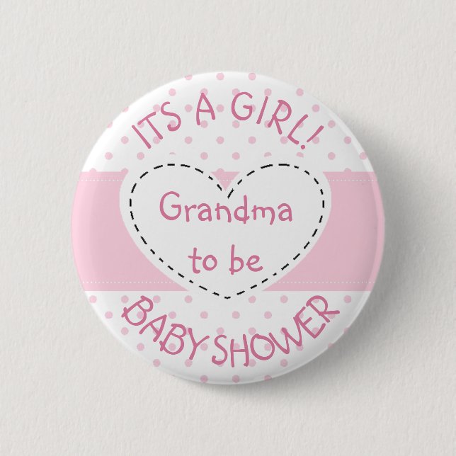 Pink Polka Dot GrandmaTo Be Its a Girl Pin (Front)
