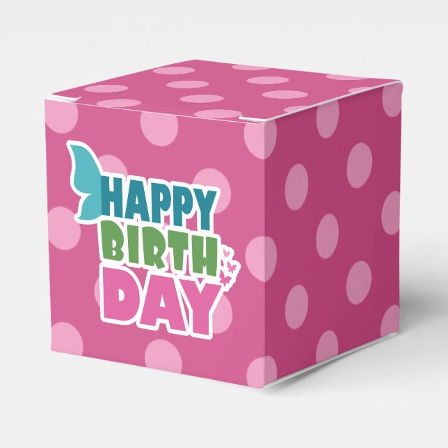 Pink polka dot happy birthday favour box (Front Side)