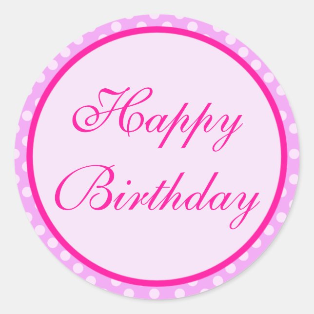 Pink Polka Dot Happy Birthday Sticker (Front)