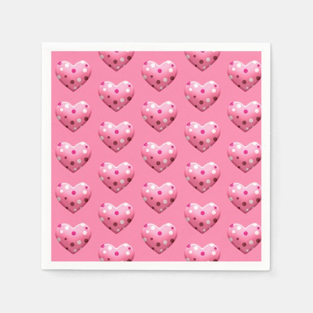 Pink Polka Dot Heart Baby Girl Baby Shower Napkin (Front)