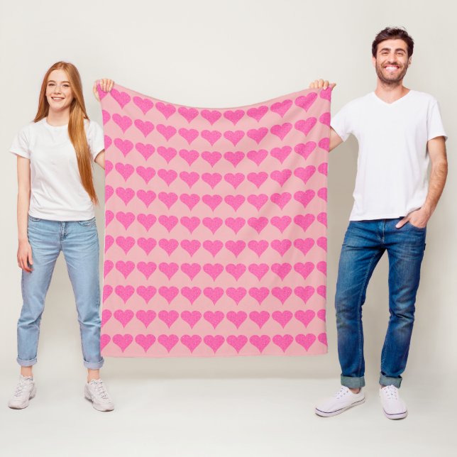 Pink Polka Dot Hearts Fleece Blanket (In Situ)