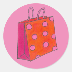 Pink Polka Dot I Love Shopping Bag Shopaholic Classic Round Sticker