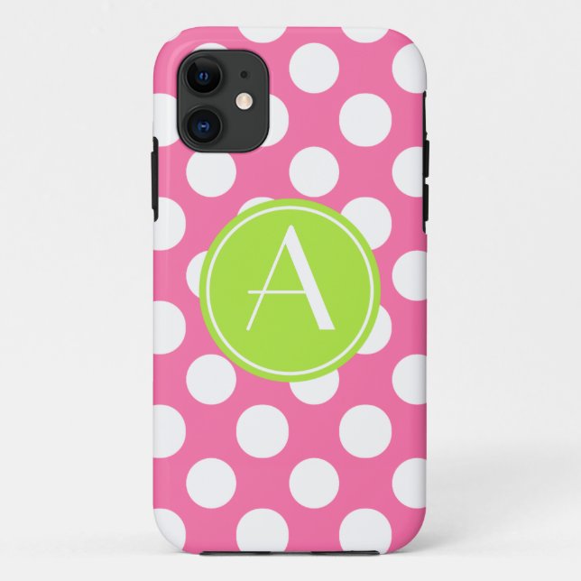 Pink Polka Dot Lime Circle Monogram Case-Mate iPhone Case (Back)