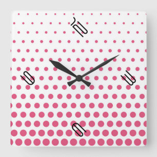 Pink Polka Dot Modern White Square Wall Clock