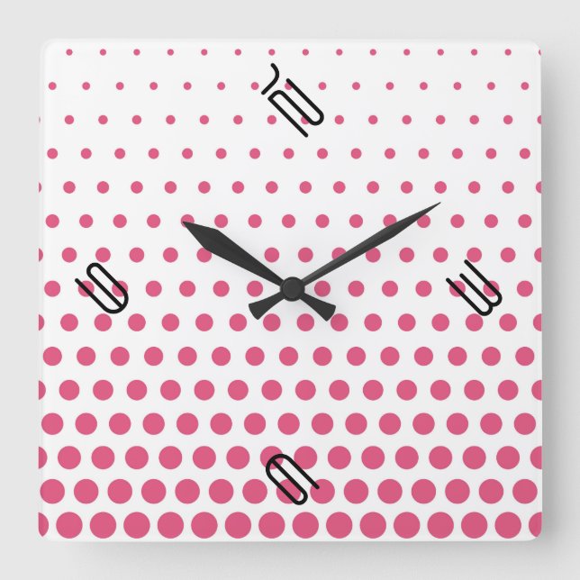 Pink Polka Dot Modern White Square Wall Clock (Front)