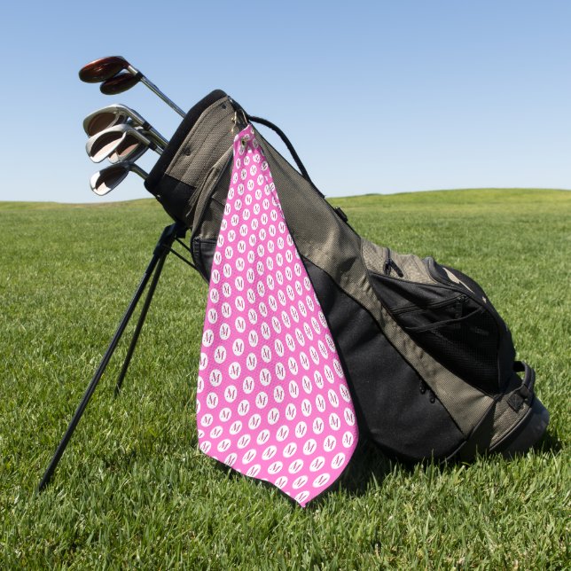 Pink Polka Dot Monogram Golf Towel (Green)