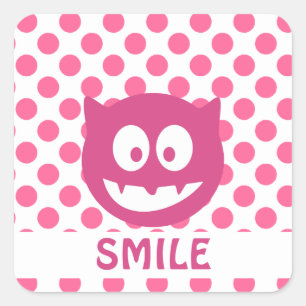 Pink Polka Dot Monster SMILE Square Sticker