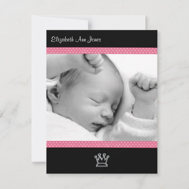 Pink Polka Dot on Black Baby Girl Announements Announcement (Front)