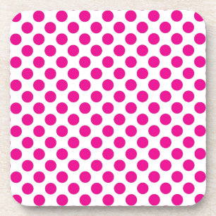Pink Polka Dot on White (Large) Coaster