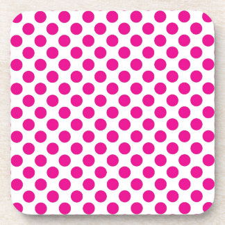 Pink Polka Dot on White (Large) Coaster