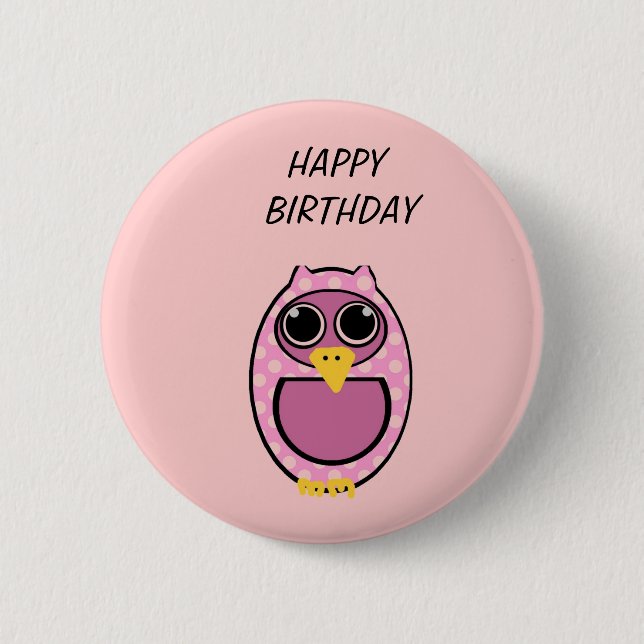 PINK POLKA DOT OWL 6 CM ROUND BADGE (Front)